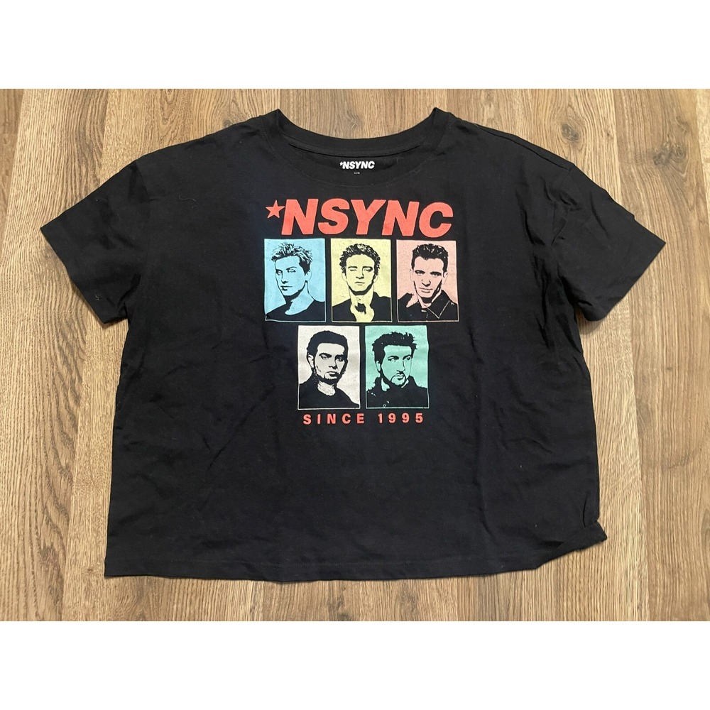 NSYNC Shirt, Women's Medium Tall, Black, NSYNC Boy Band Print, Crop